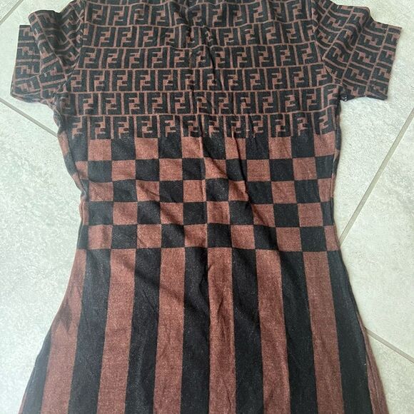 Fendi Vintage Zucca Logo Brown & Black checkered Top S/M - Picture 2 of 5